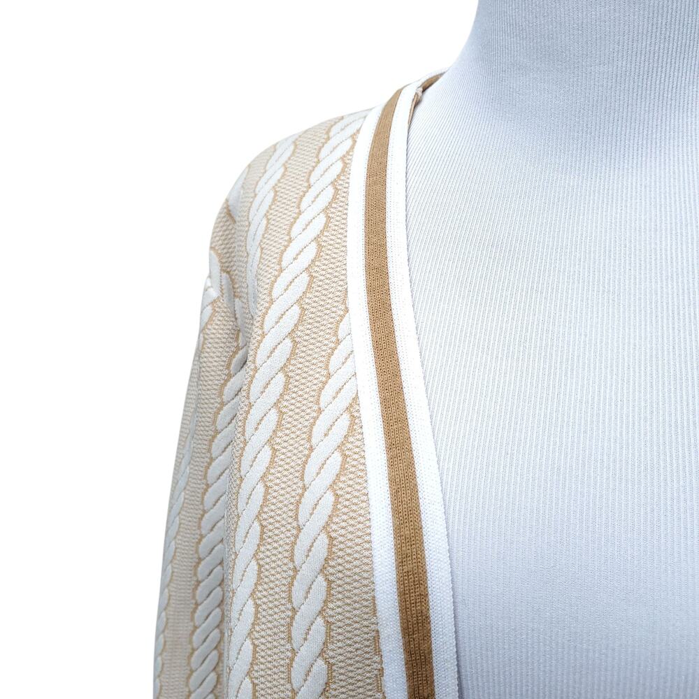 Vintage 1970s Lane Bryant White Tan Poly Stripe Open Front Jacket Fits 1X 2X - Picture 3 of 10
